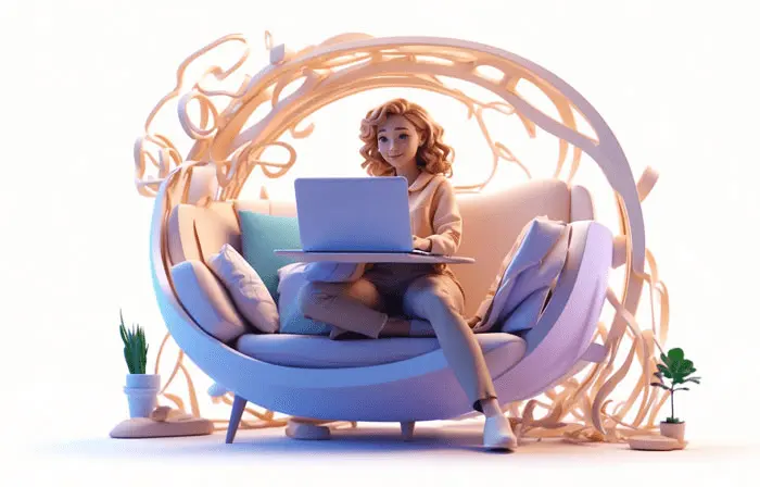 Woman Working Remotely from Home 3D Art Illustration